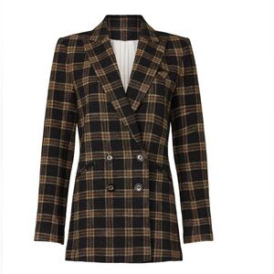 $768 Veronica Beard Oria brown black Plaid wool Dickey Jacket dbl blazer sz 10